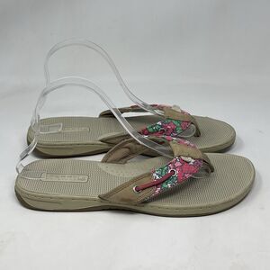 Sperry Seaport City Sandals Womens 10 M Tan Pink Floral Flip Flop Casual Comfort